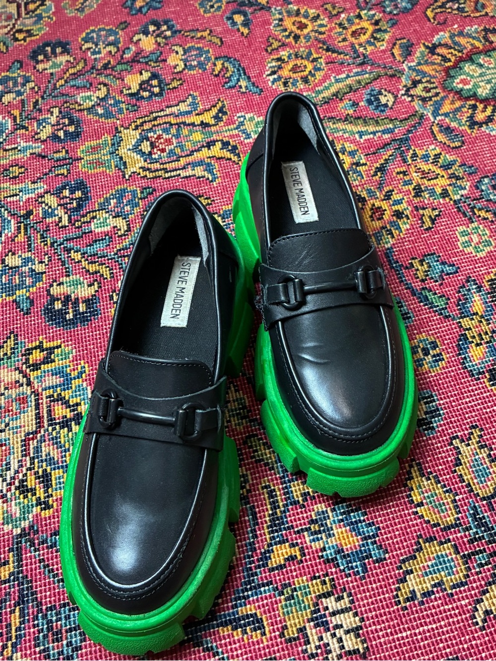 Steve Madden Trifecta Platform Loafer Green Lug Sole